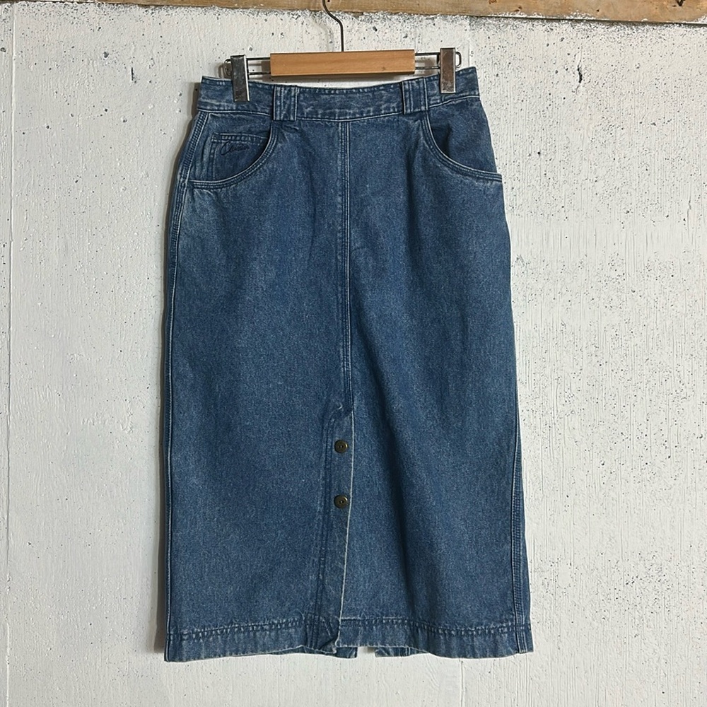 Vintage Cotton Jean Pencil Midi Skirt, S - Picture 7 of 16